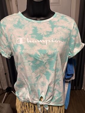 Champion Women's Mint & White Tie-Dye Knot Front Tee XL